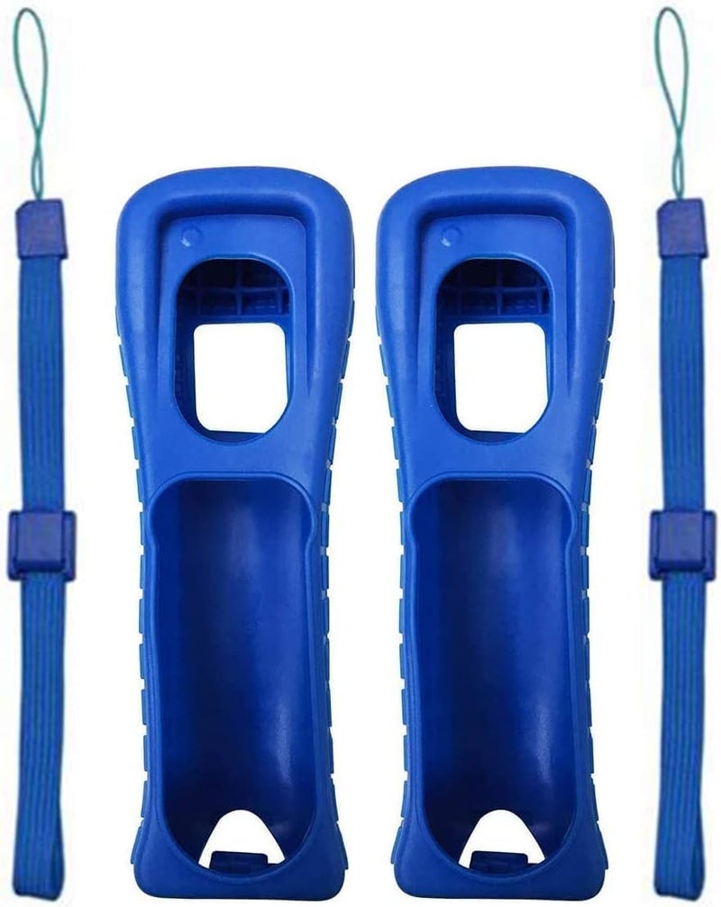 2 x Silicone Skin Case Cover with Hand Wrist Strap for Wii Remote Controller (Blue)
